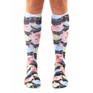 -Printed Knee High Socks- Cupcakes