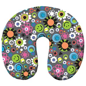 Microbead Travel Neck Pillow- Happy Face & Flowers 